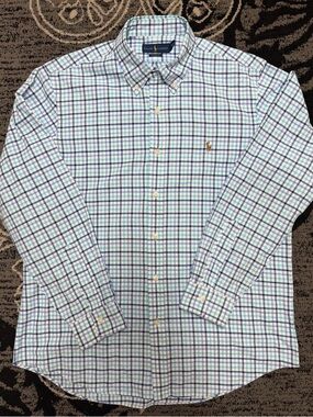 Ralph Lauren Men’s Light Blue and Green Plaid Button-Down Shirt